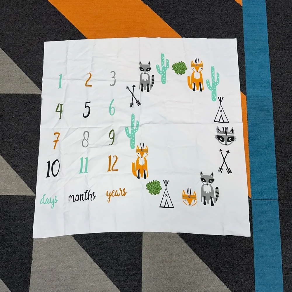 Unisex Baby Milestone Blanket Photography Prop - White Fox Cactus Arrow